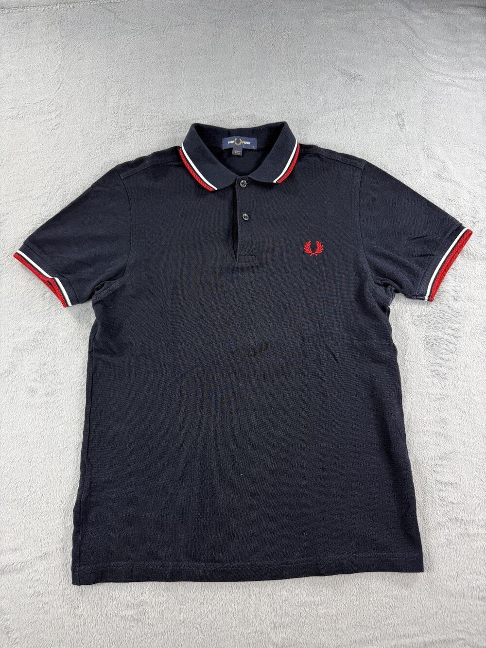 Fred Perry Men's Polo Shirt Small Dark Navy Blue Red Tipped Short Sleeve Cotton